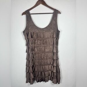Isle Apparel Dark Rich Brown Sleeveless Ruffle Mini Dress Size Large